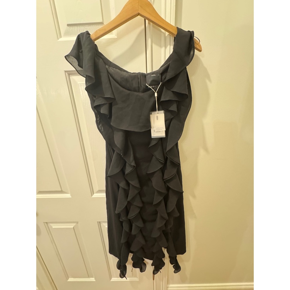C/MEO COLLECTIVE Women Black Ruffle Off Shoulder Cocktail Dress Size L NWT - Picture 2 of 16